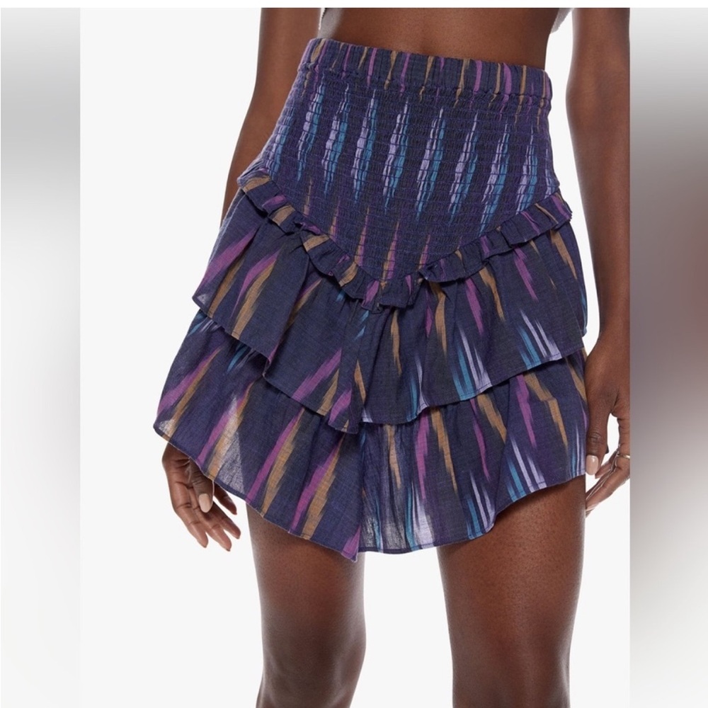 MOTHER Blue and Pink Mini Skirt with Ruffled Tiers